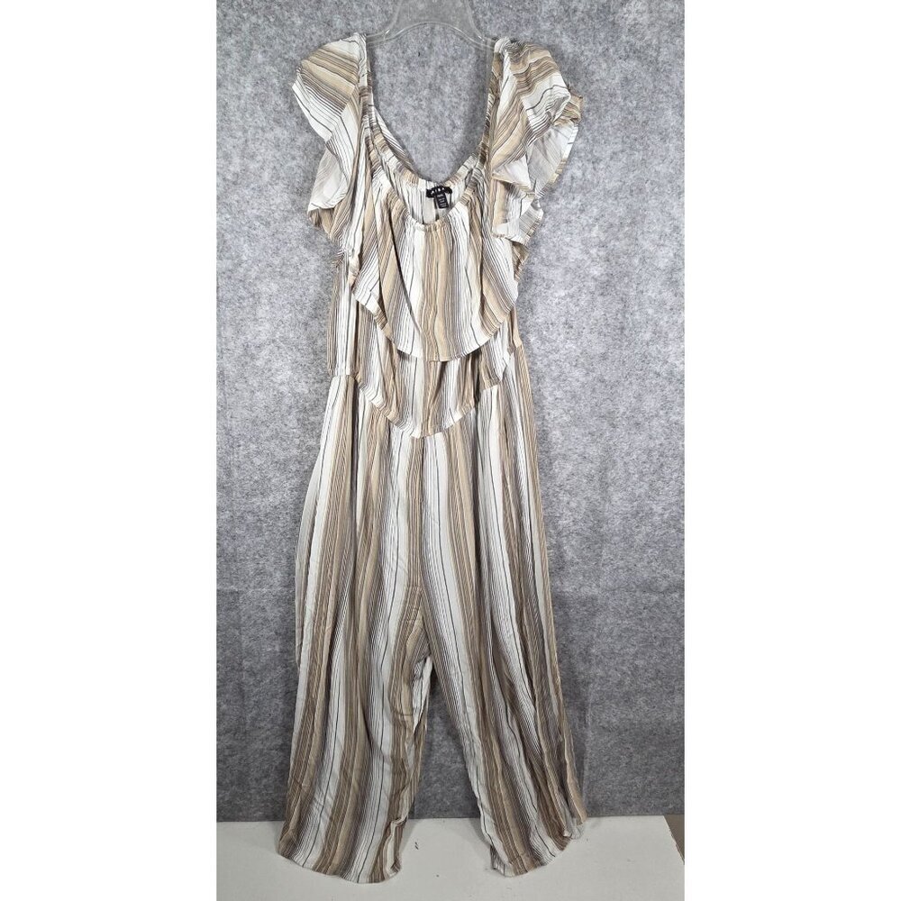 Tribal Women's Sleeveless Jumpsuit Striped  Tan, Cream , Brown Size XL